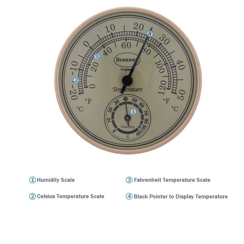 Brannan Thermometer Hygrometer with Gold Dial Garden Greenhouse Office Temperature Humidity - Image 2